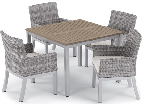 Oxford Garden Argento Wicker 5 Piece Dining Set with Eggshell White Cushions