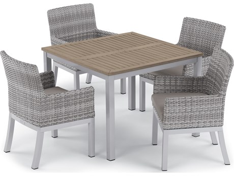 Oxford Garden Argento Wicker 5 Piece Dining Set with Stone Cushions
