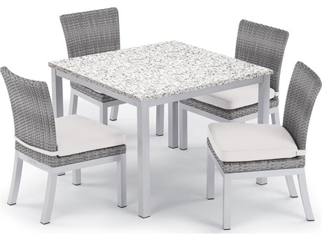 Oxford Garden Argento Wicker 5 Piece Dining Set with Eggshell White Cushions