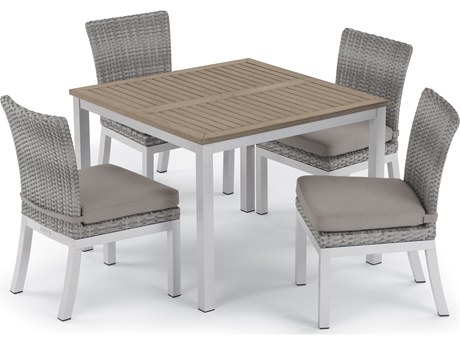 Oxford Garden Argento Wicker 5 Piece Dining Set with Stone Cushions