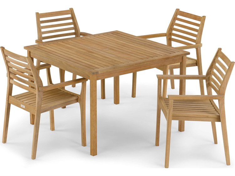 Oxford Garden Mera 5 Piece Wood Dining Table & Stacking Armchair Set - No Cushion