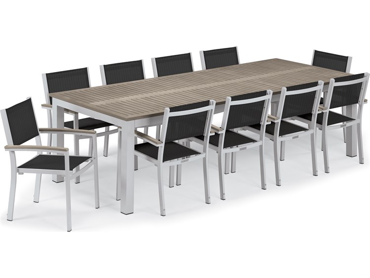Oxford Garden Travira Aluminum Flint 11 Piece Outdoor Patio Dining Set with Ninja Sling