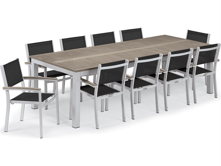 Oxford Garden Travira Aluminum Flint 11 Piece Dining Set with Ninja Sling