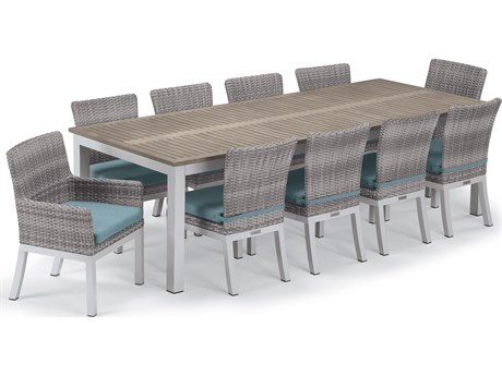 Oxford Garden Argento Wicker 11 Piece Dining Set with Ice Blue Cushions