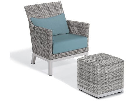 Oxford Garden Argento Wicker 2 Piece Lounge Set with Ice Blue Lumbar Pillows & Cushions