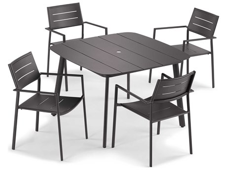 Oxford Garden Eiland 4 Aluminum Dining Chairs and Dining Table Set