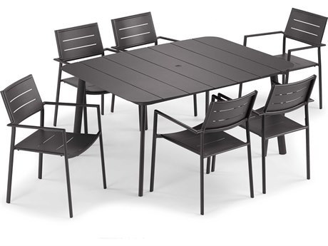 Oxford Garden Eiland 6 Aluminum Dining Chairs and Table Set