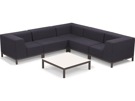 Oxford Garden Koral 6 Piece Modular Aluminum Cushion Lounge Sectional Set and Table - No Cushion