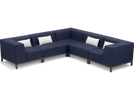 Oxford Garden Koral 5 Piece Modular Aluminum Cushion Lounge Sectional Set