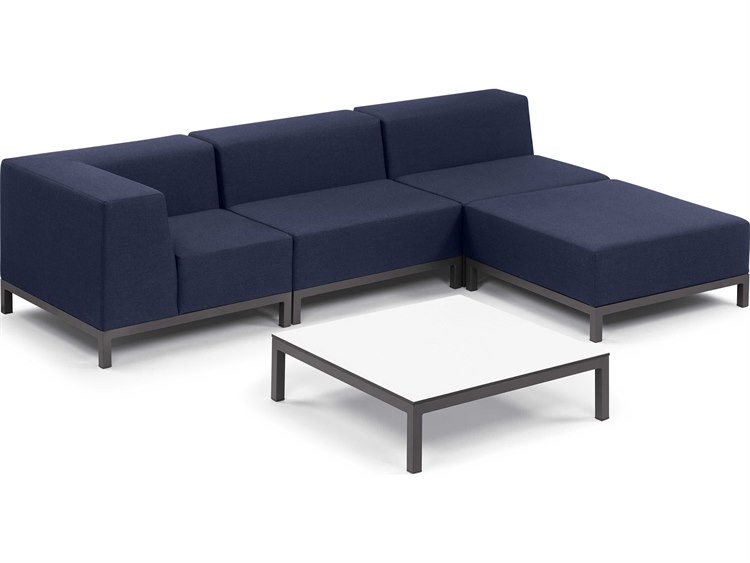 Oxford Garden Koral 5 Piece Modular Aluminum Cushion Lounge Sectional Set and Table - No Cushion