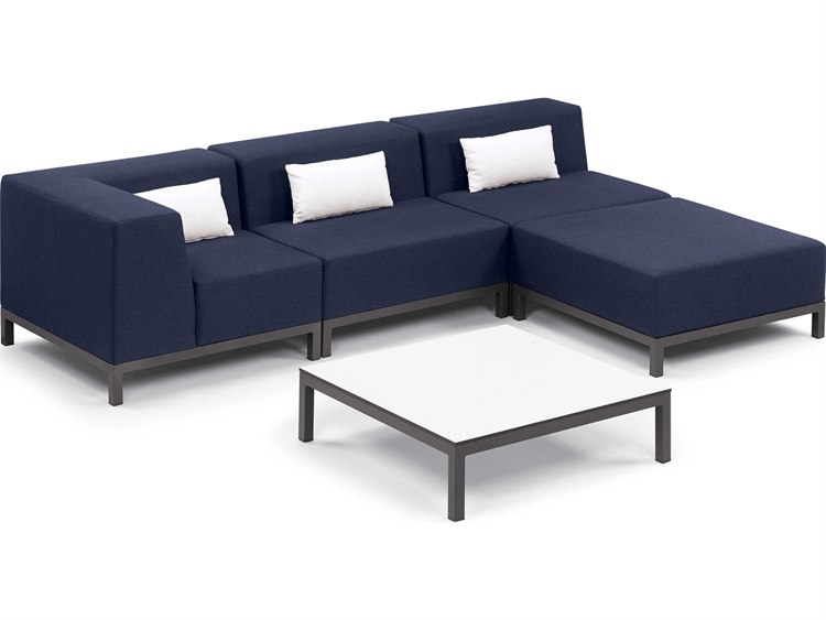 Oxford Garden Koral 5 Piece Modular Aluminum Cushion Lounge Sectional Set and Table