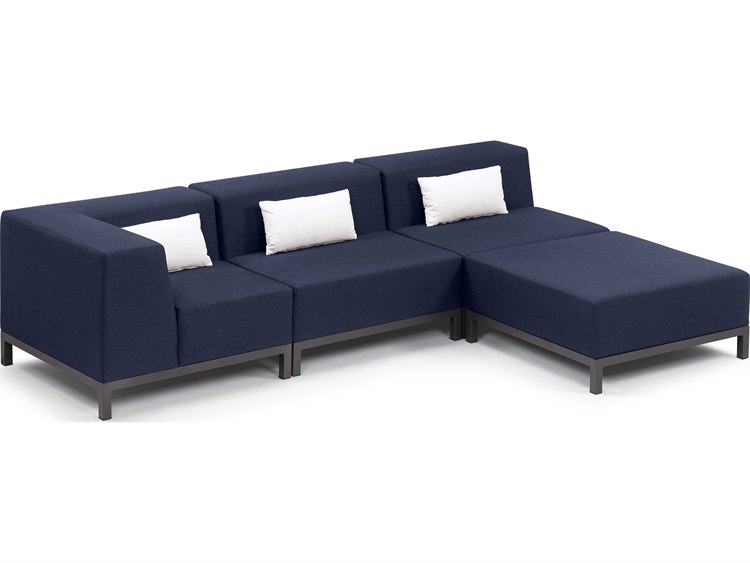 Oxford Garden Koral 4 Piece Modular Aluminum Cushion Lounge Sectional Set