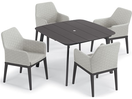 Oxford Garden Oland Aluminum Carbon 5 Piece Dining Set with Canvas Granite Cushions