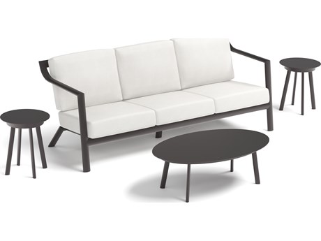 Oxford Garden Markoe Aluminum Carbon 4 Piece Lounge Set with Sunbrella Bliss Linen Cushions