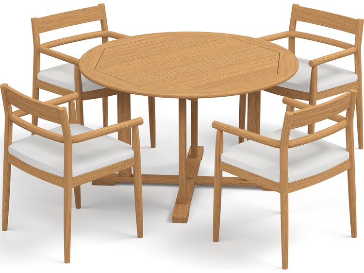 Oxford Garden Lido Teak Natural 5 Piece Outdoor Dining Set with Sunbrella Bliss Linen Cushions