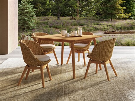Oxford Gardens Tulle Teak Natural 5 Piece 45'' Square Dining Set with Flax Bliss Linen