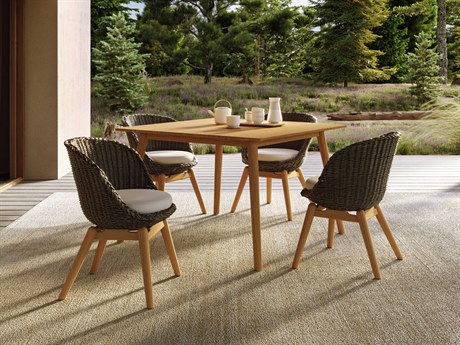 Oxford Garden Tulle Teak Natural 5 Piece 45'' Square Dining Set with Shadow Bliss Linen