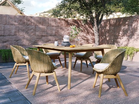 Oxford Garden Tulle Teak Natural 7 Piece 78'' Rectangular Dining Set with Flax Bliss Linen