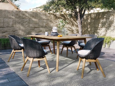 Oxford Gardens Tulle Teak Natural 7 Piece 78'' Rectangular Dining Set with Shadow Bliss Linen