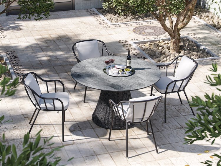 Oxford Garden Malti Aluminum Carbon 5 Piece 48'' Round Dining Set with Bliss Linen