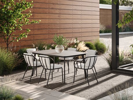 Oxford Garden Malti Aluminum Carbon 7 Piece 63'' Rectangular Dining Set with Bliss Linen Cushion