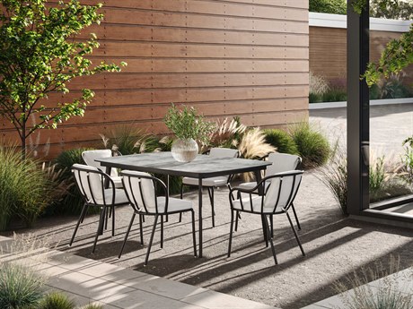 Oxford Garden Malti Aluminum Carbon Skyline 7 Piece 63'' Rectangular Dining Set with Bliss Linen