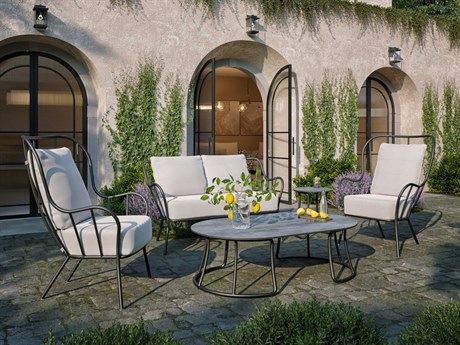 Oxford Garden Malti Aluminum Carbon 5 Piece Lounge Set with Bliss Linen Cushion