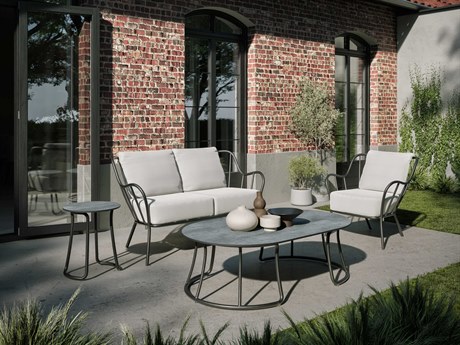 Oxford Garden Malti Aluminum Carbon 4 Piece Lounge Set with Bliss Linen Cushion