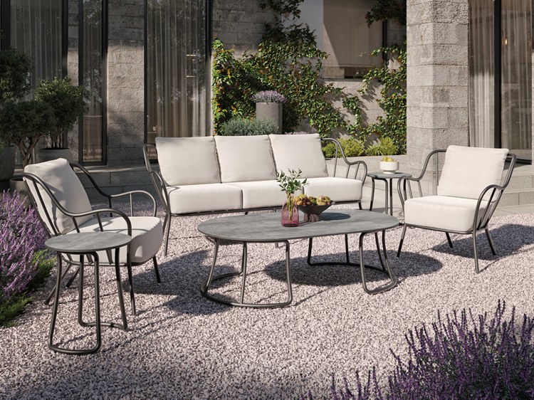 Oxford Gardens Malti Aluminum Carbon Skyline 6 Piece Lounge Set with Bliss Linen Cushion