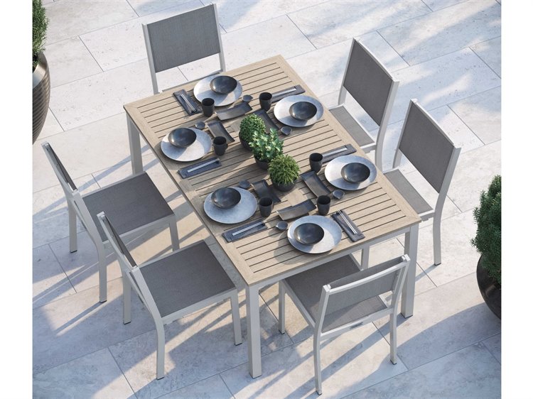 Oxford Garden Travira Aluminum Flint 63'' Rectangular Outdoor Patio Dining Set with Titanium Sling
