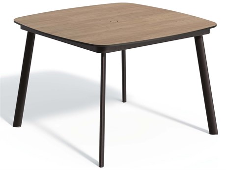 Oxford Garden Eiland Aluminum Carbon 45'' Square HPL Top Dining Table with Umbrella Hole