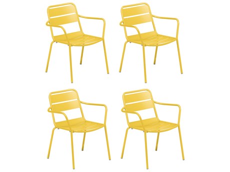 Oxford Garden Kapri Aluminum Saffron Stackable Dining Arm Chair (Set of 4)