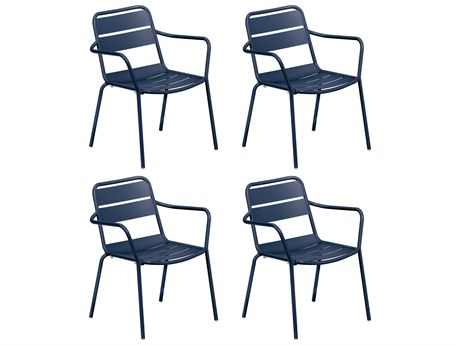 Oxford Garden Kapri Aluminum Prussian Stackable Dining Arm Chair (Set of 4)