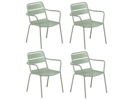 Oxford Garden Kapri Aluminum Sage Stackable Dining Arm Chair (Set of 4)