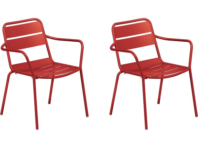 Oxford Garden Kapri Aluminum Venetian Stackable Outdoor Dining Arm Chair Set of 2