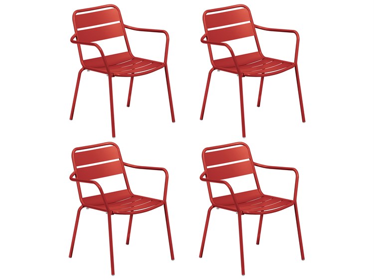 Oxford Garden Kapri Aluminum Venetian Stackable Outdoor Patio Dining Arm Chair Set of 4