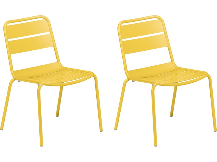 Oxford Garden Kapri Aluminum Saffron Stackable Outdoor Dining Side Chair Set of 2
