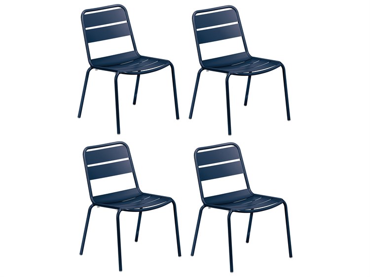 Oxford Garden Kapri Aluminum Prussian Stackable Outdoor Dining Side Chair Set of 4