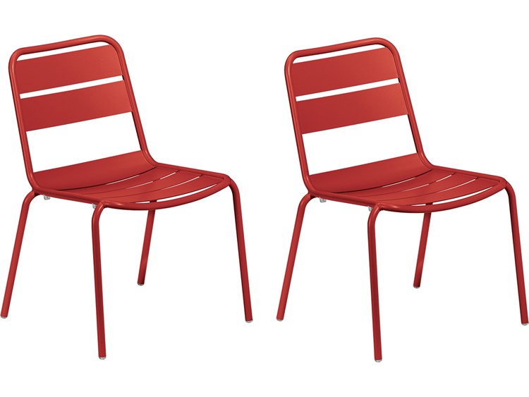 Oxford Garden Kapri Aluminum Venetian Stackable Outdoor Dining Side Chair Set of 2