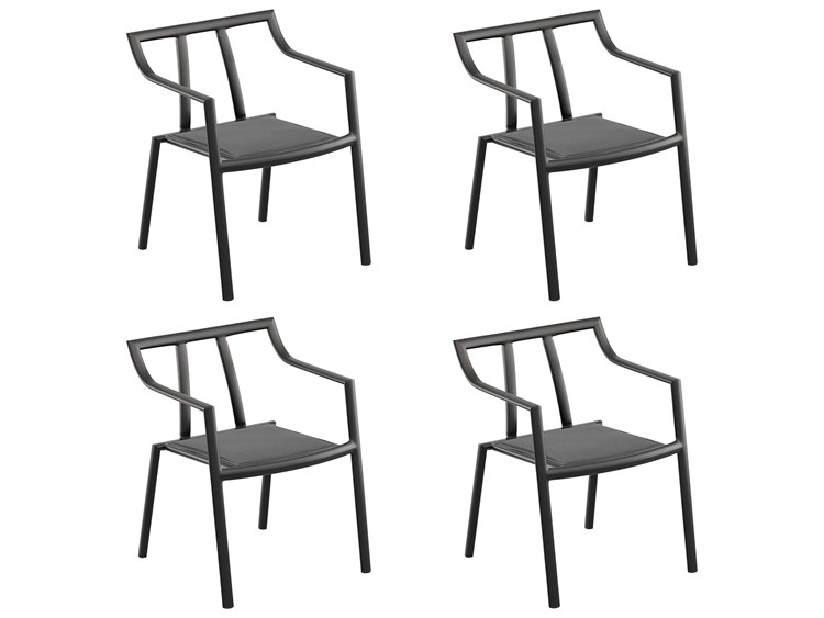 Oxford Garden Markoe Aluminum Carbon Stackable Outdoor Dining Arm Chair Set of 4
