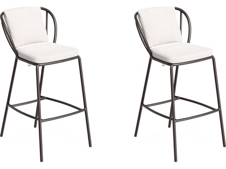 Oxford Gardens Malti Aluminum Carbon Stackable Bar Stool with Bliss Linen Cushion (Set of 2)