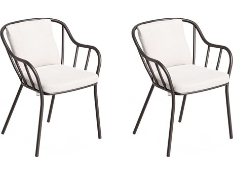 Oxford Gardens Malti Aluminum Carbon Stackable Dining Arm Chair with Bliss Linen Cushion (Set of 2)