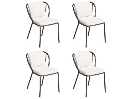 Oxford Garden Malti Aluminum Carbon Stackable Dining Side Chair with Bliss Linen Cushion (Set of 4)