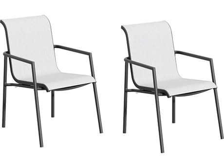 Oxford Garden Orso Aluminum Carbon Stackable Dining Arm Chair with Fog Sling (Price Includes 2)