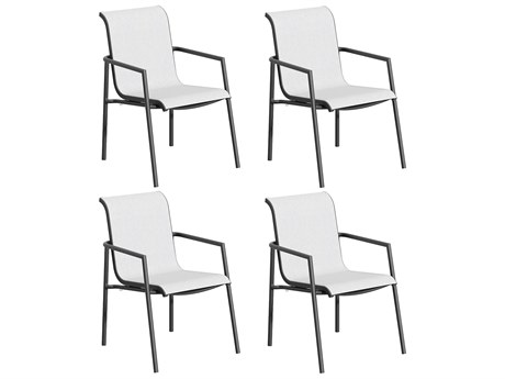 Oxford Garden Orso Aluminum Carbon Stackable Dining Arm Chair with Fog Sling (Price Includes 4)