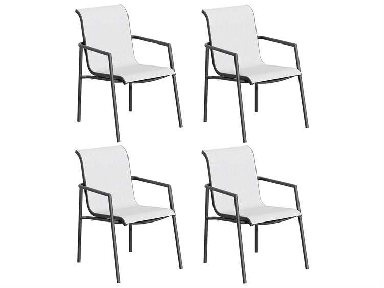 Oxford Garden Orso Aluminum Carbon Stackable Outdoor Dining Arm Chair with Fog Sling Set of 4
