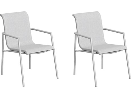 Oxford Garden Orso Aluminum Flint Stackable Dining Arm Chair with Fog Sling (Price Includes 2)