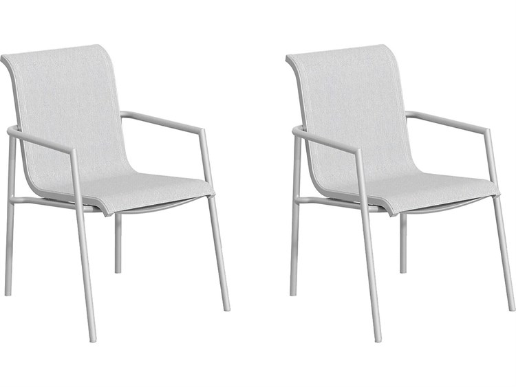 Oxford Garden Orso Aluminum Flint Stackable Outdoor Patio Dining Arm Chair with Fog Sling Set of 2