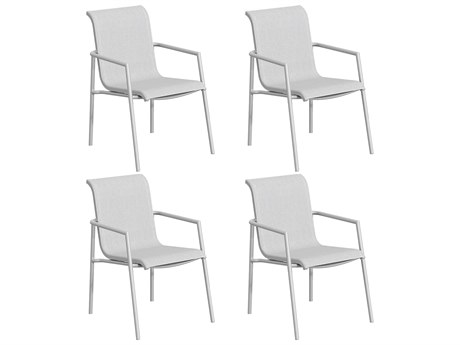 Oxford Garden Orso Aluminum Flint Stackable Dining Arm Chair with Fog Sling (Price Includes 4)
