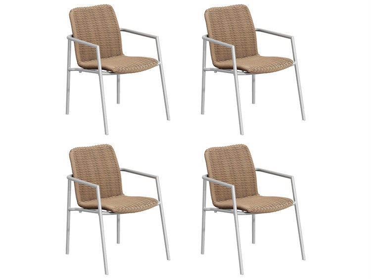 Oxford Garden Orso Wicker Sand Stackable Outdoor Dining Arm Chair Set of 4